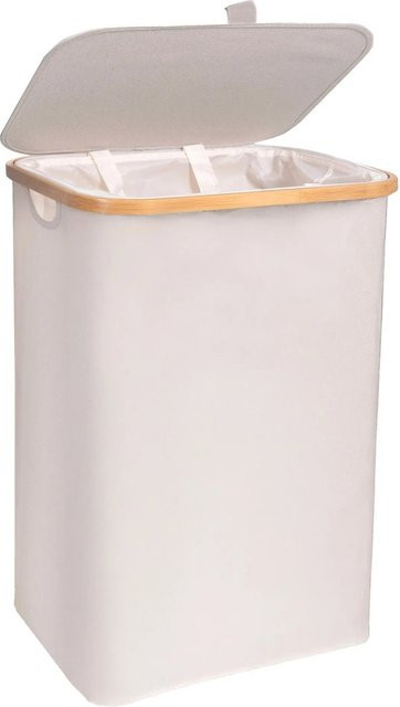 Osoltus Wäschesortierer Nelson 1 Fach Wäschekorb aus Bambus mit Deckel und herausnehmbarem Beutel, Beige, Breite: 60 cm, Höhe: 80 cm, Tiefe: 40 cm - Bild 1