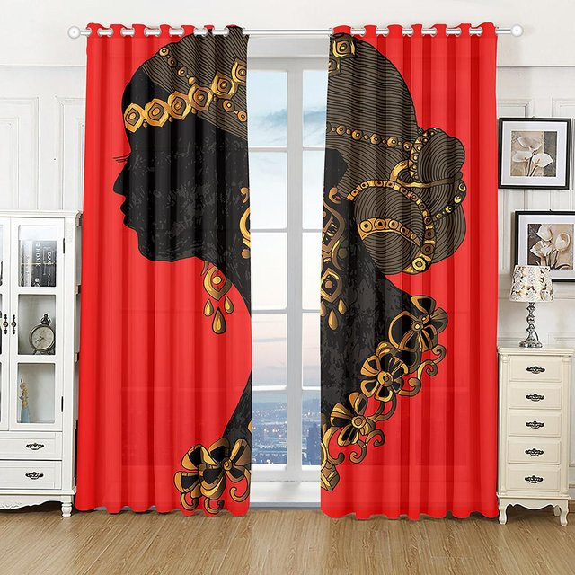 Luxus Kenia Natur Afrikanische Frau und Mann Küchenvorhänge, 2er-Set, Rot, halbtransparent, B: 60 cm, H: 60 cm - Bild 1