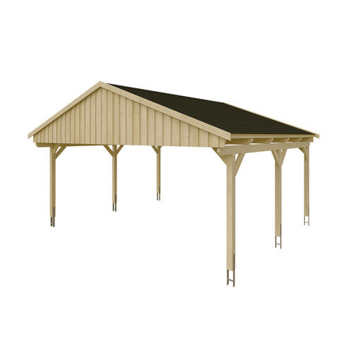 Skan Holz Carport Fichtelberg aus Fichte Leimholz in Beige mit schwarzen Dachschindeln B/T: 618 x 566 cm, Höhe: 362 cm - Bild 3