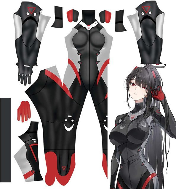Hot Toys Blue Archive Moon Cosplay Kostüm, Zentai Anzug Bodysuit, Blau, Schwarz - Bild 1