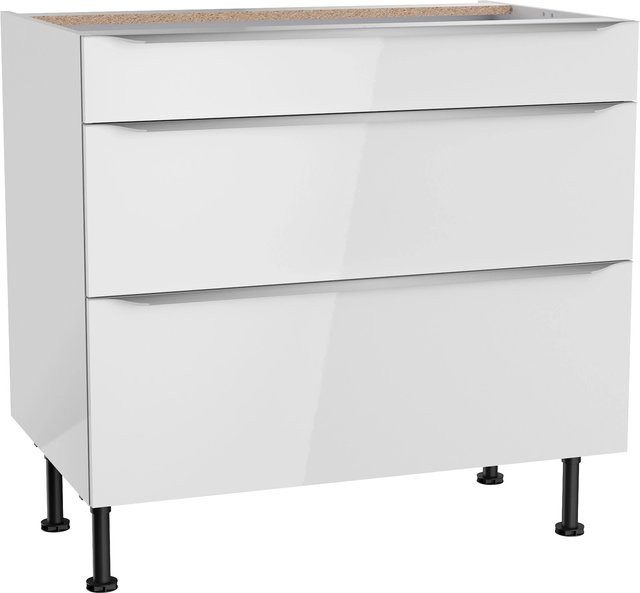 Optifit Küchen-Unterschrank Arvid mit 3 Auszügen, Weiß glänzend, B: 90 cm, H: 87 cm, T: 58,4 cm - Bild 1