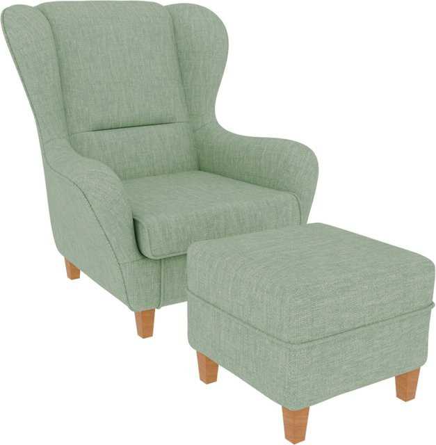 Supellex Sofia Ohrensessel mit Hocker in Mint Green aus Stoff - Bild 1