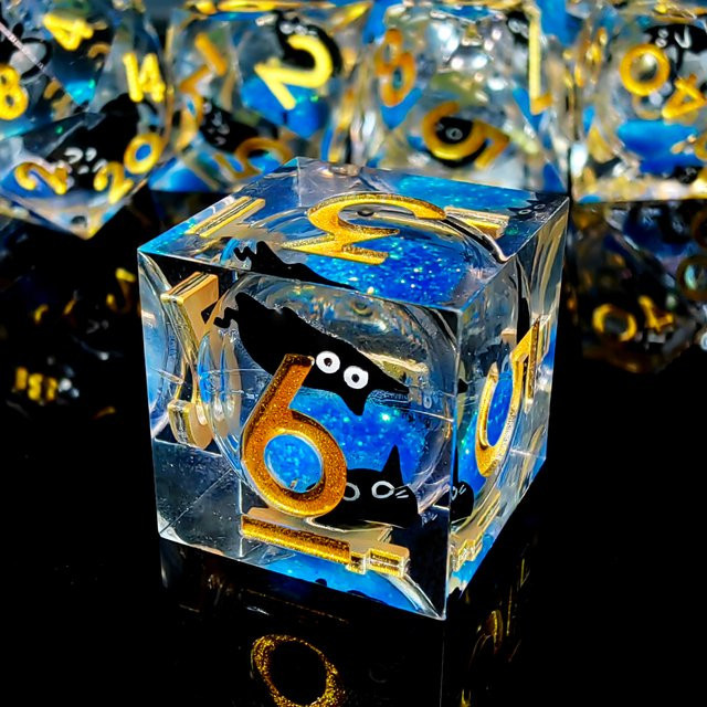 DnD Würfelset, 7-teiliges Set, blaue Flüssigkern-Harzwürfel mit Glitzersand, polyedrische Würfel - Bild 1