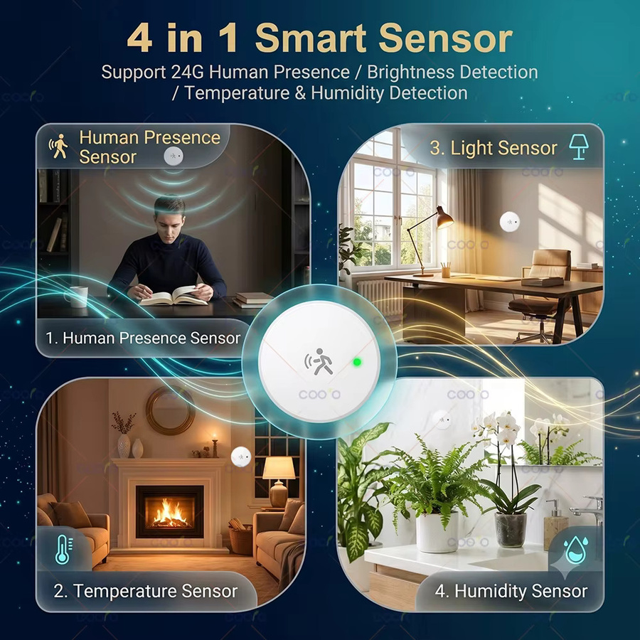 Tuya ZigBee 24G MmWave Radar-Anwesenheitsdetektor mit Magnetplatte und Sensor für Beleuchtung, Temperatur und Feuchtigkeit in Weiß für Z2M - Bild 2