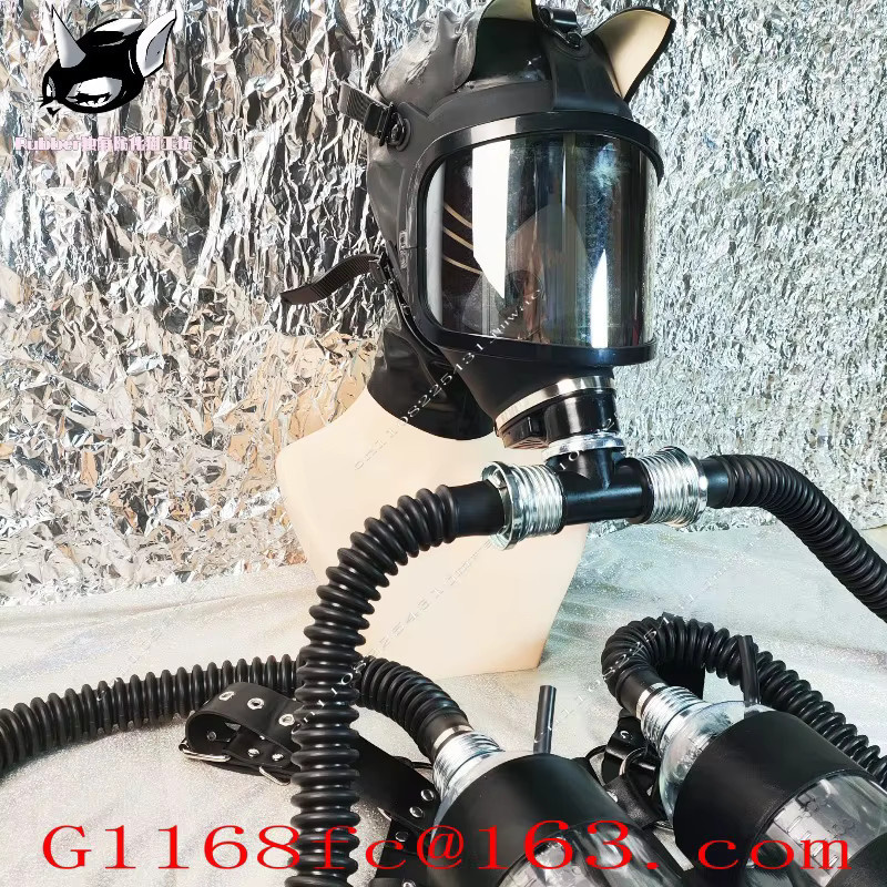 Versilbertes Gebogenes Gasmasken-Set mit Vollgesichtsmaske und großem Sichtfeld in Silber und Schwarz - Bild 3