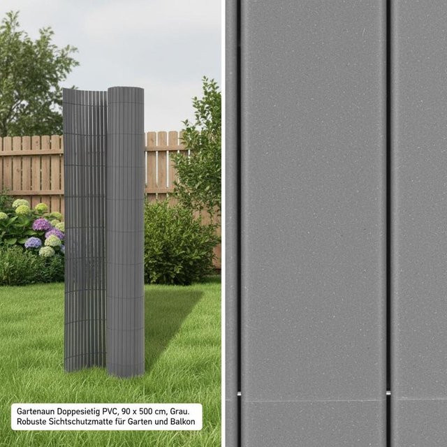 Doppelseitiger PVC-Gartenzaun in Grau, Höhe: 90 cm, Breite: 500 cm - Bild 1