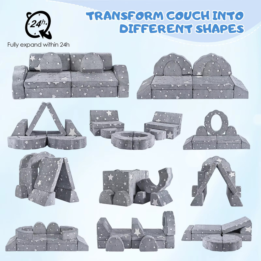 10 Stück Rbefeuly Kinder-Sofabett, umwandelbares modulares Sofa für Kleinkinder, grau, modern und abstrakt - Bild 2