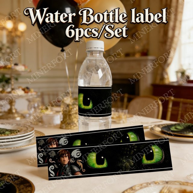 Wasserflaschenetiketten im How to Train your Dragon Design für Kindergeburtstage, Mehrfarbig - Bild 1