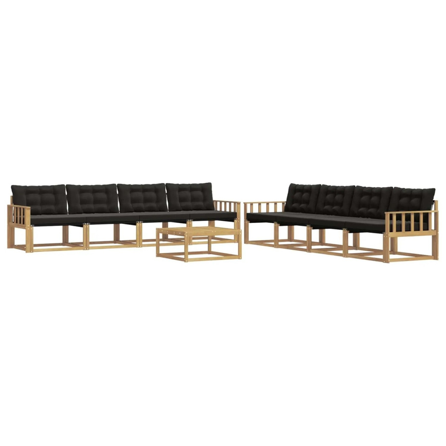 vidaXL Outdoor-Sofagarnitur aus Akazienholz und Textilene in Weiß-Schwarz, 9-teiliges Set mit Tisch, Sitzkissen und Rückenkissen, B/T/H: 79 x 79 x 37 cm - Bild 2