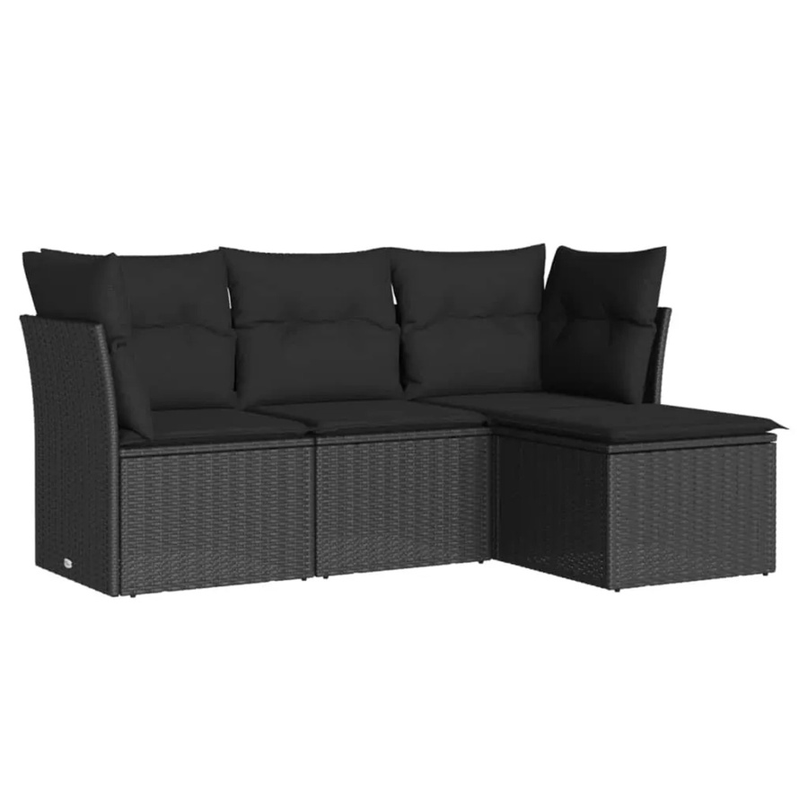 vidaXL 4-tlg. Garten-Sofagarnitur in L-Form aus schwarzem PE-Rattan mit Sitzkissen und Stauraum - Bild 2