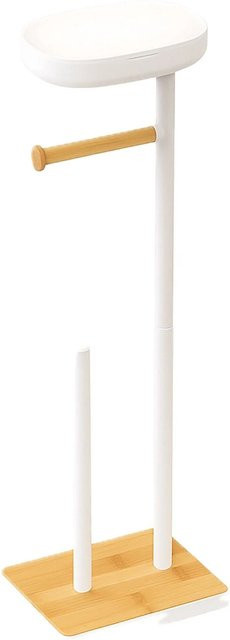 Freistehender Toilettenpapierhalter von Relaxdays aus Bambus und Metall in Weiß mit Fach, H x B x T: 68 x 20,5 x 16 cm - Bild 1