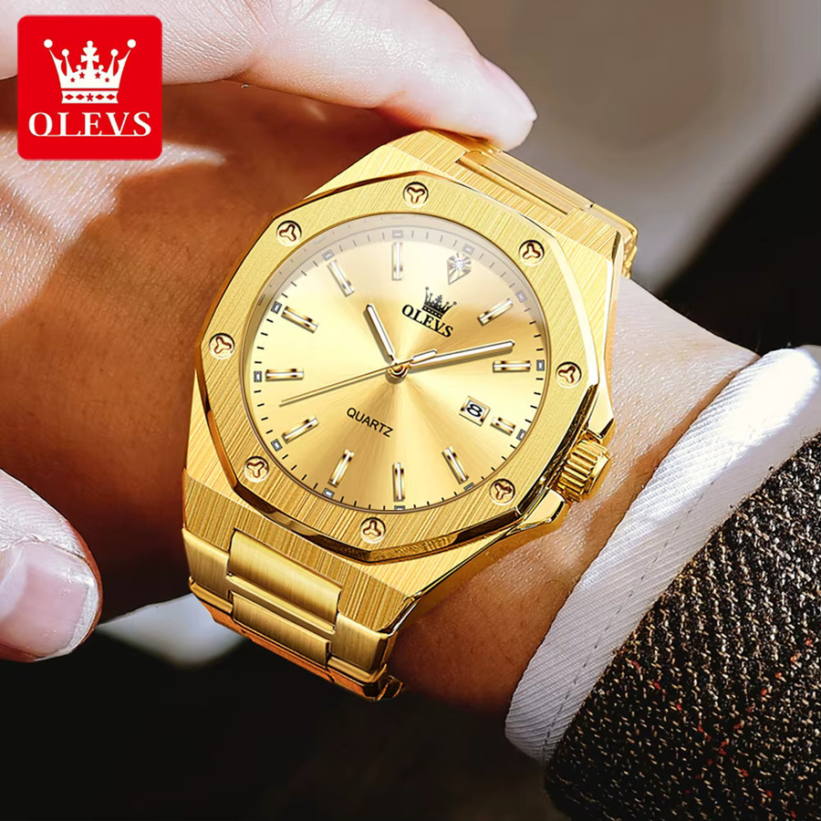 OLEVS Armbanduhr, Gold, Eckig, Quarz, Edelstahl, Herren - Bild 2