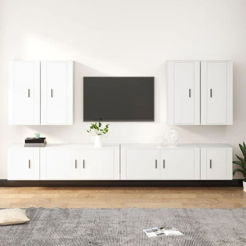 Vidaxl 8-teiliges TV-Schrank-Set in Weiß im klassischen und minimalistischen Design aus Holzwerkstoff - Bild 1