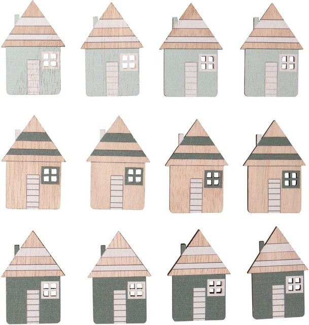 Rayher Holz Streuteile Haus-Mix mit Klebepunkt in Blau, Grün und Multicolor - Bild 1