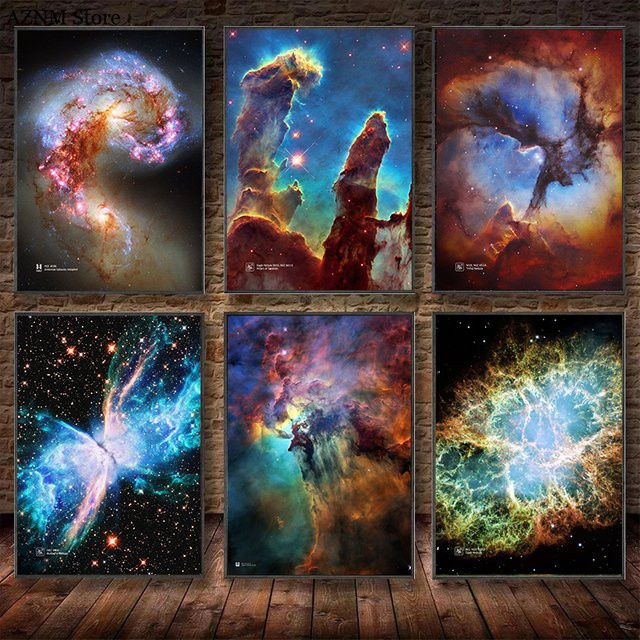 Potdemiel Leinwanddruck Hubble Space Telescope Poster mit kosmischen Partikeln und Sternen in Multicolour - Bild 1