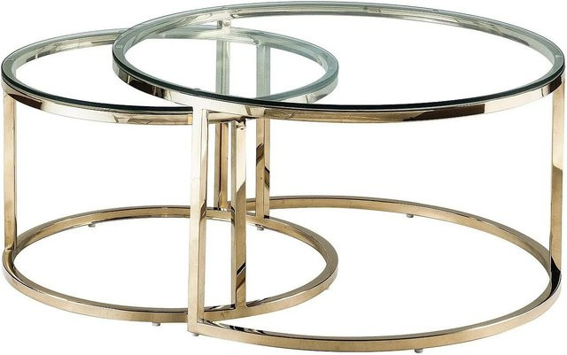 Couchtisch Maevane von Vente-unique in Transparent und Gold mit Glasplatte und Metallgestell B/T/H: 80 x 60 x 42 cm - Bild 1