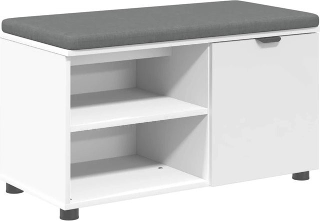 vidaXL Flurbank mit Kissen und Schuhregal in Weiß, B/T/H: 80 x 38 x 46 cm - Bild 1