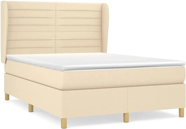 vidaXL Boxspringbett mit Matratze in Beige, Hybrid-Design mit Taschenfederkern, B/T: 140 x 200 cm - Bild 1