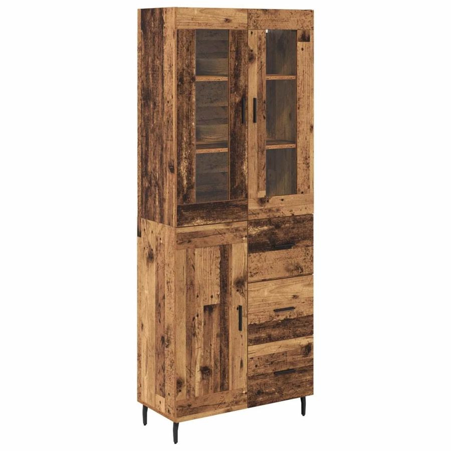vidaXL Highboard 2-teilig in Altholz-Optik mit Glasfront und Schubladen, Braun, B/T/H: 180 x 34 x 60 cm - Bild 2
