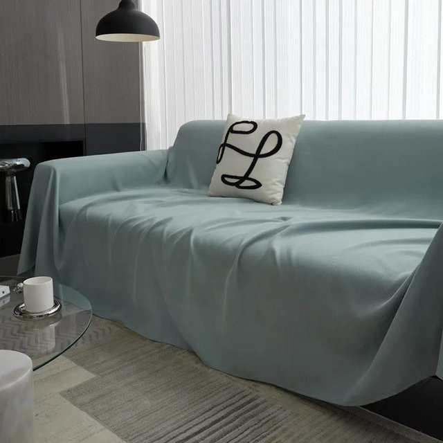 Einfarbiges Chenille-Sofa-Handtuch in Blau, universelle Couchdecke aus Polyester mit Anti-Katzenkratz-Schutz, B/B: 90 x 90 cm - Bild 1