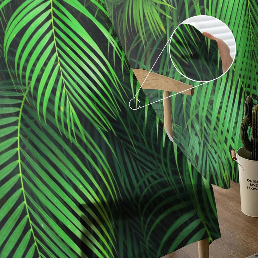 Yiran Furniture Transparentes Tüll-Fenstervorhang mit tropischem Dschungel-Blattmuster in Grün, Breite: 135 cm, Höhe: 115 cm - Bild 2