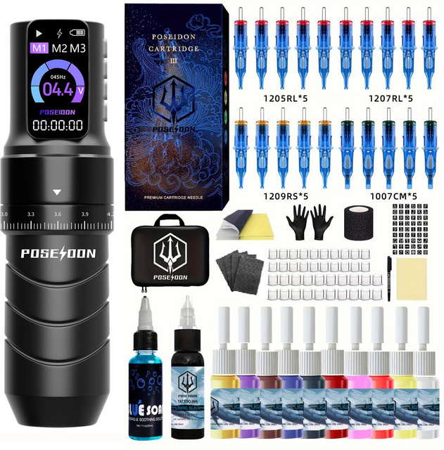 Poseidon Tattoo Kit, Tattoo Maschine, Tattoo Stift, Drahtlos - Bild 1