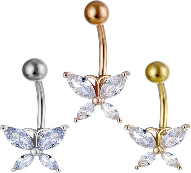 Nabelring Schmetterling, Roségold, Silber, Zirkonia, Damen - Bild 1