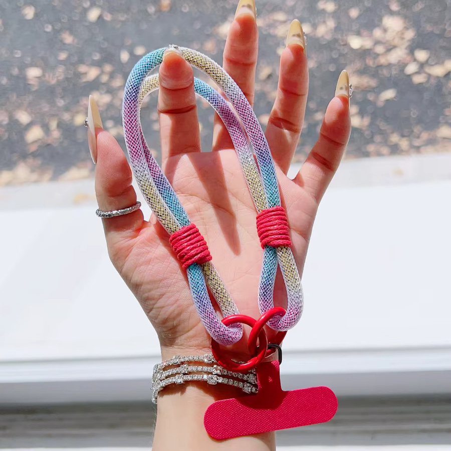 Longsheng Luxus Handy-Lanyard mit Volldiamant-Glanz und Mesh-Strass-Handgelenkband in Multicolour - Bild 3