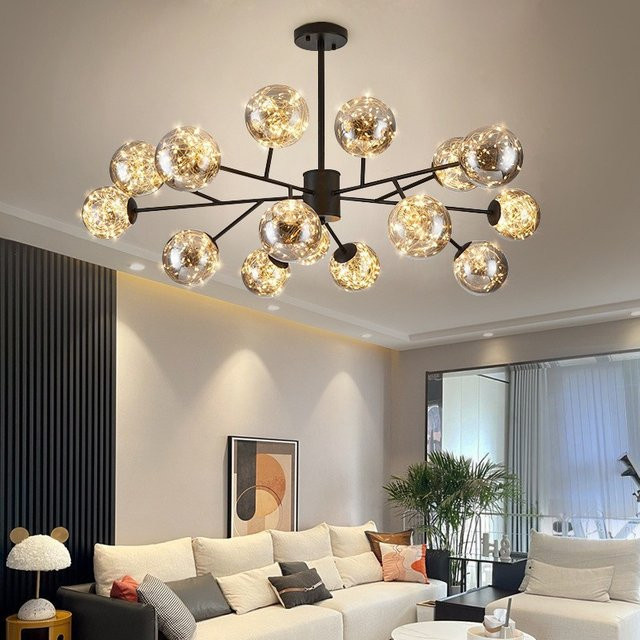 JIANKEXING Nordic Starry Magic Bean Pendelleuchte aus Glas und Metall in Grau und Multicolour für Wohnzimmer und Schlafzimmer - Bild 1