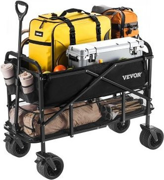 VEVOR Double Decker Gartenwagen klappbar, 400L Heavy Duty Faltwagen mit All-Terrain Rädern, Schwarz - Bild 1