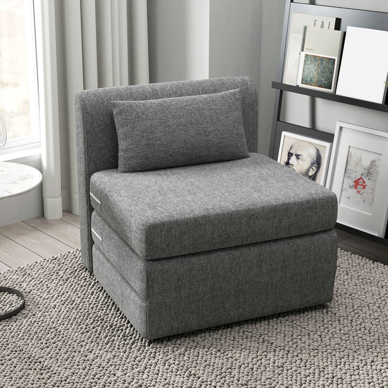 HOMCOM 2-in-1 Bodensessel und klappbares Schlafsofa in Grau mit Leinenoptik und Metallrahmen - Bild 2