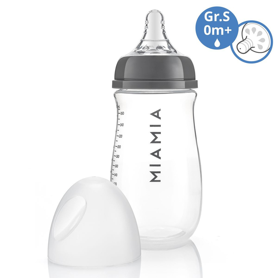 MiaMia PP-Flasche mit Silikon-Trinksauger in Grau und Transparent, 260 ml - Bild 1