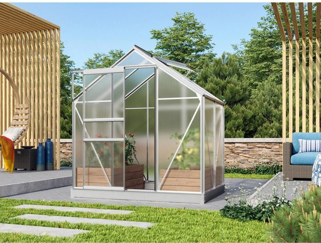 Vitavia Gewächshaus Venus 2500 mit 2,5 m² Fläche, Aluminium eloxiert in Silber, 4 mm Polycarbonat-Platten, inklusive Schiebetür und Dachfenster - Bild 1