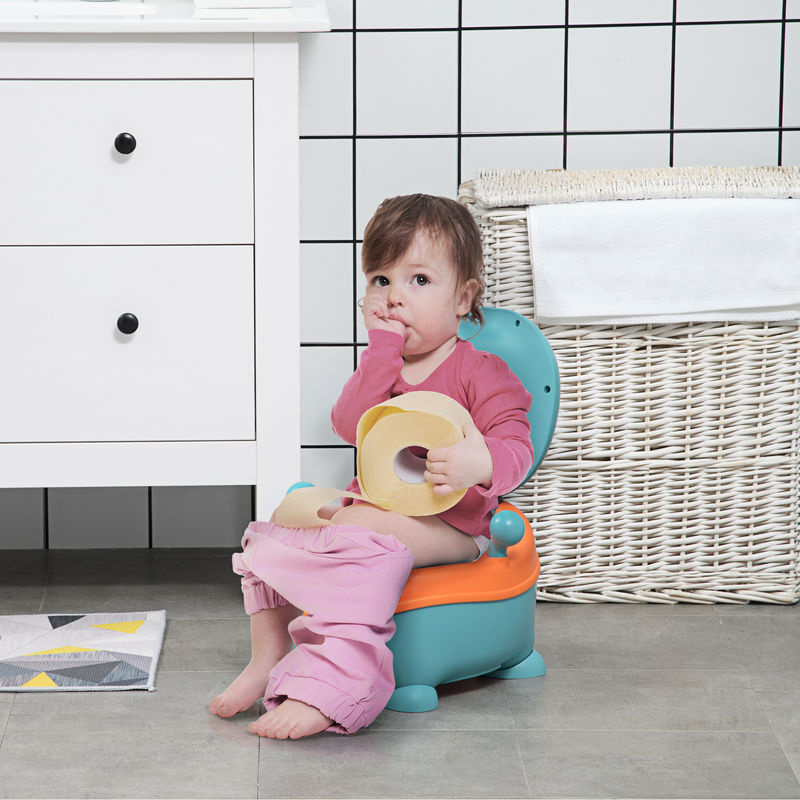 ZONEKIZ Kinder-Toilette in Alienform mit ergonomischem Sitz und Deckel-Rückenlehne, Blau und Orange - Bild 2