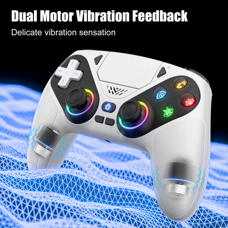 GAMROMBO Kabelloses Gamepad mit Hall-Effekt RGB Joystick für PlayStation 5 PS5 Pro Slim und PC, Bluetooth Controller mit Turbo und Programmierbaren Funktionen, Multicolor/Rot/Weiß - Bild 5