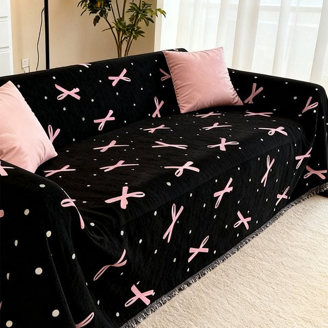 HH DETAN Sofabezug mit Schleifenmuster in Schwarz-Rosa, rutschfester und haustierfreundlicher Couch-Schutz für dein modernes Wohnzimmer - Bild 1