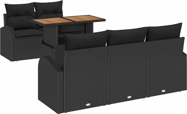vidaXL Garten-Sofa-Set 6-teilig in Schwarz mit Kissen und L-Form aus Metall und Outdoor-Stoff - Bild 1