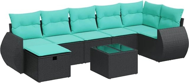vidaXL 8-teilige Garten-Sofagarnitur in L-Form aus schwarzem Poly-Rattan mit Kissen und pulverbeschichtetem Stahlgestell - Bild 1