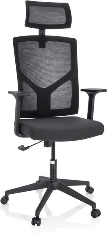 HJH OFFICE Bürostuhl BRETON BASE in Schwarz mit Netzstoff, Armlehnen und höhenverstellbarer Kopfstütze - Bild 4