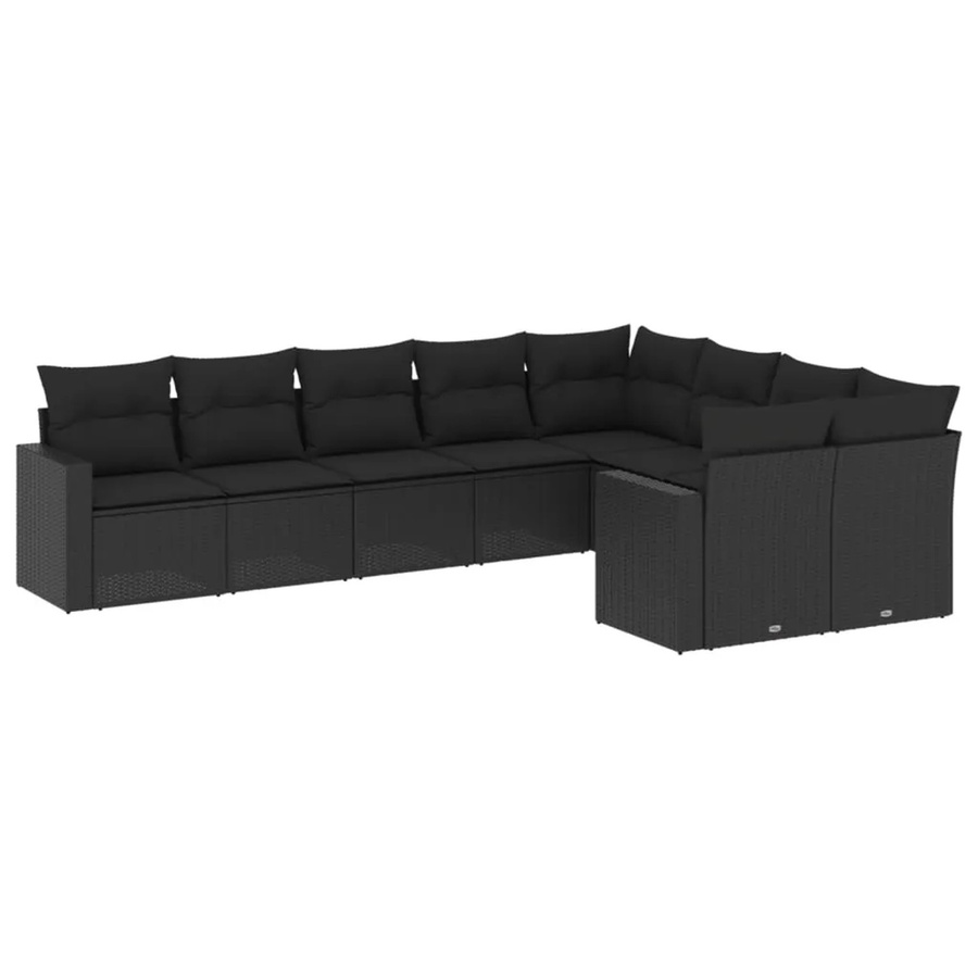 vidaXL 9-tlg. Garten-Sofagarnitur in L-Form aus Polyrattan mit Kissen in Schwarz - Bild 2