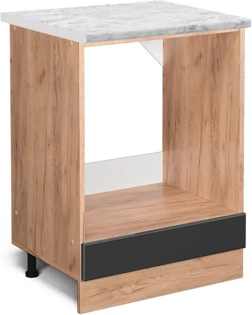 Vicco Herdumbauschrank R-Line in Anthrazit Hochglanz und Goldkraft Eiche mit Marmor-Optik, Breite: 60 cm, Höhe: 81,6 cm, Tiefe: 46 cm - Bild 1