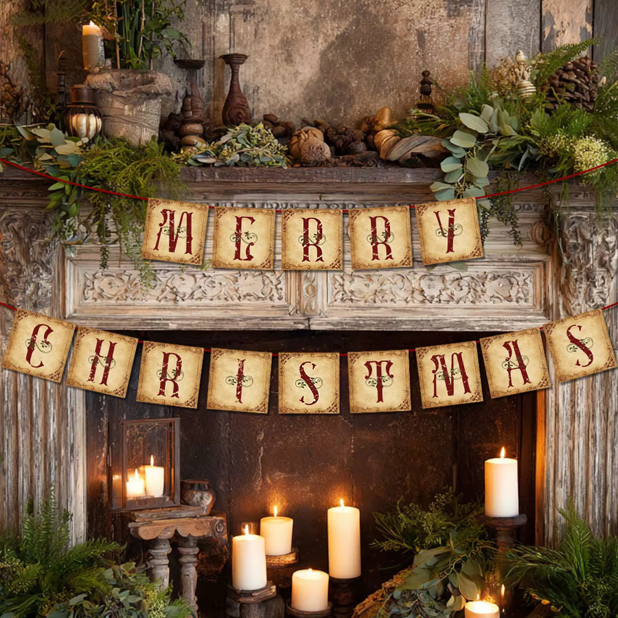 WEIGAO Vintage Wimpelkette Frohe Weihnachten als nostalgische Papier-Girlande für deine Weihnachts- und Silvesterparty - Bild 3