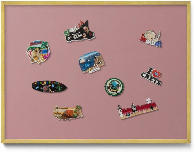 Tulup Magnettafel aus Metall mit Goldrahmen in Pastellrosa, B: 80 cm, H: 60 cm - Bild 1