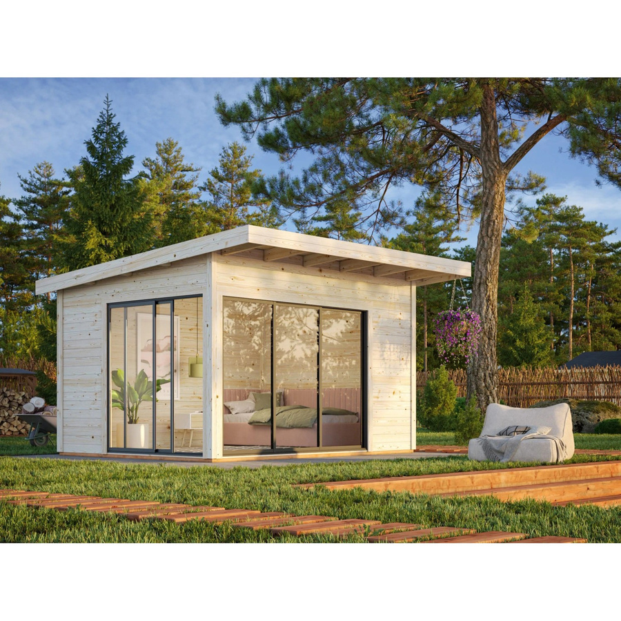 Palmako Gartenhaus Andrea Slide aus Fichtenholz in Grau, Pultdach, B: 390 cm, T: 300 cm, H: 264 cm - Bild 2