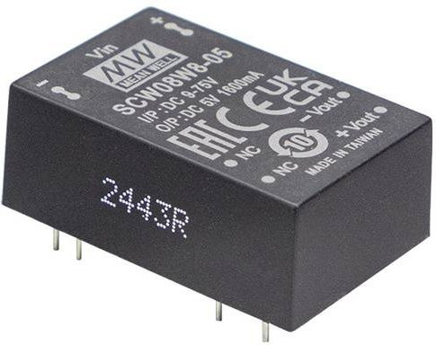 MEAN WELL SCW08W8-12 DC/DC-Wandler 24V auf 12V 0,667A 8W Schwarz - Bild 1
