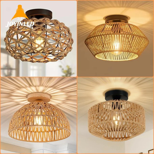 JOYINLED Boho-Deckenleuchte aus Hanfseil im Retro-rustikalen Design für halbbündige Montage - Bild 1