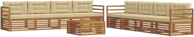 vidaXL Outdoor-Sofagarnitur 9-tlg. aus Akazienholz mit Kissen in Natur und Beige - Bild 1