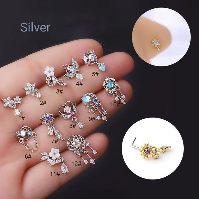 Lucky Star Jewelry Nasenstecker L-förmig, Edelstahl, Gold, Zirkonia, Damen - Bild 1