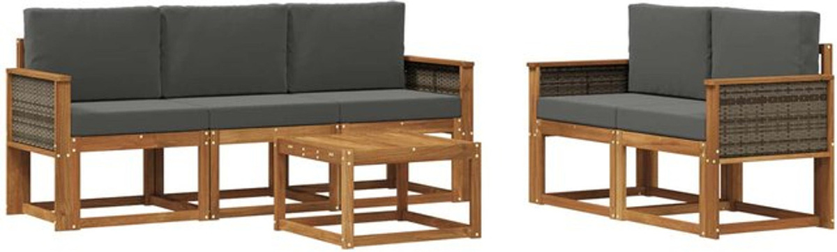 Modernes Outdoor-Sofagarnitur Set aus Akazie mit 6-teiligen Kissen in Natur und Anthrazit von vidaXL - Bild 1
