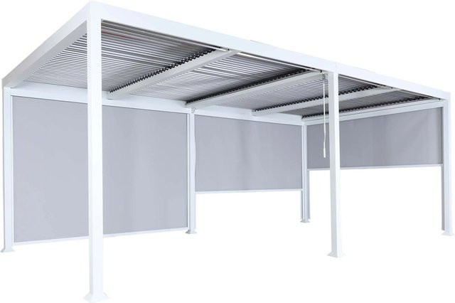 BERLINLODGE Alu Pergola Lamellen-Pavillon Weiß mit 3 Seitenwänden, H x B x T: 224 x 600 x 306 cm - Bild 1